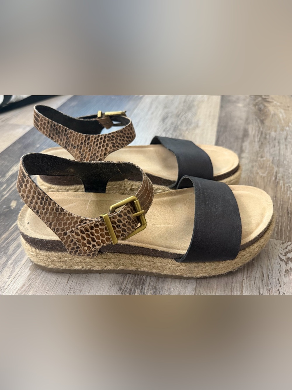Womens Black and Brown Ankle Strap Platform Sandals